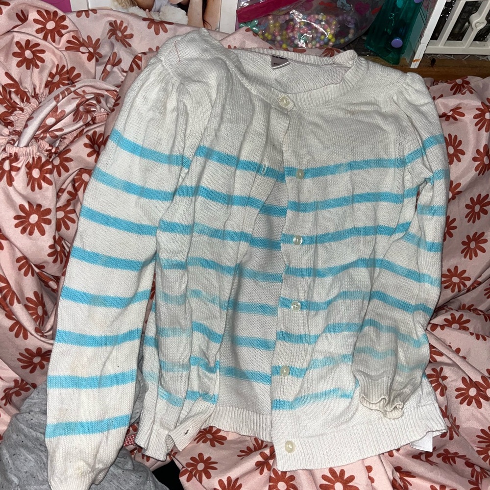 Old Navy White and Light Blue Striped Button-Front Cardigan